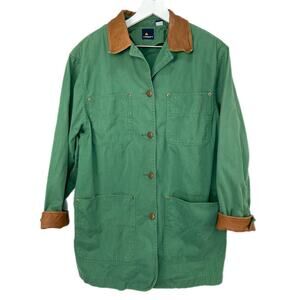 Vintage Oversized Green Long Lightweight Faux Leather Trim Coat - Women's Size M